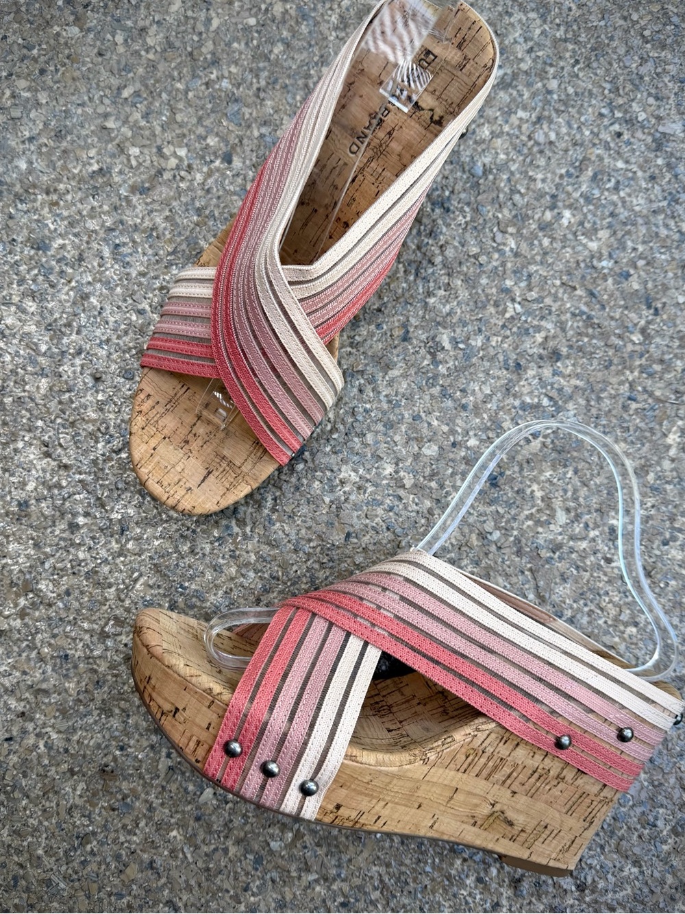 LUCKY Brand “Mykayla Ombré Salmon Pink and Beige Cork Wedge Sandals